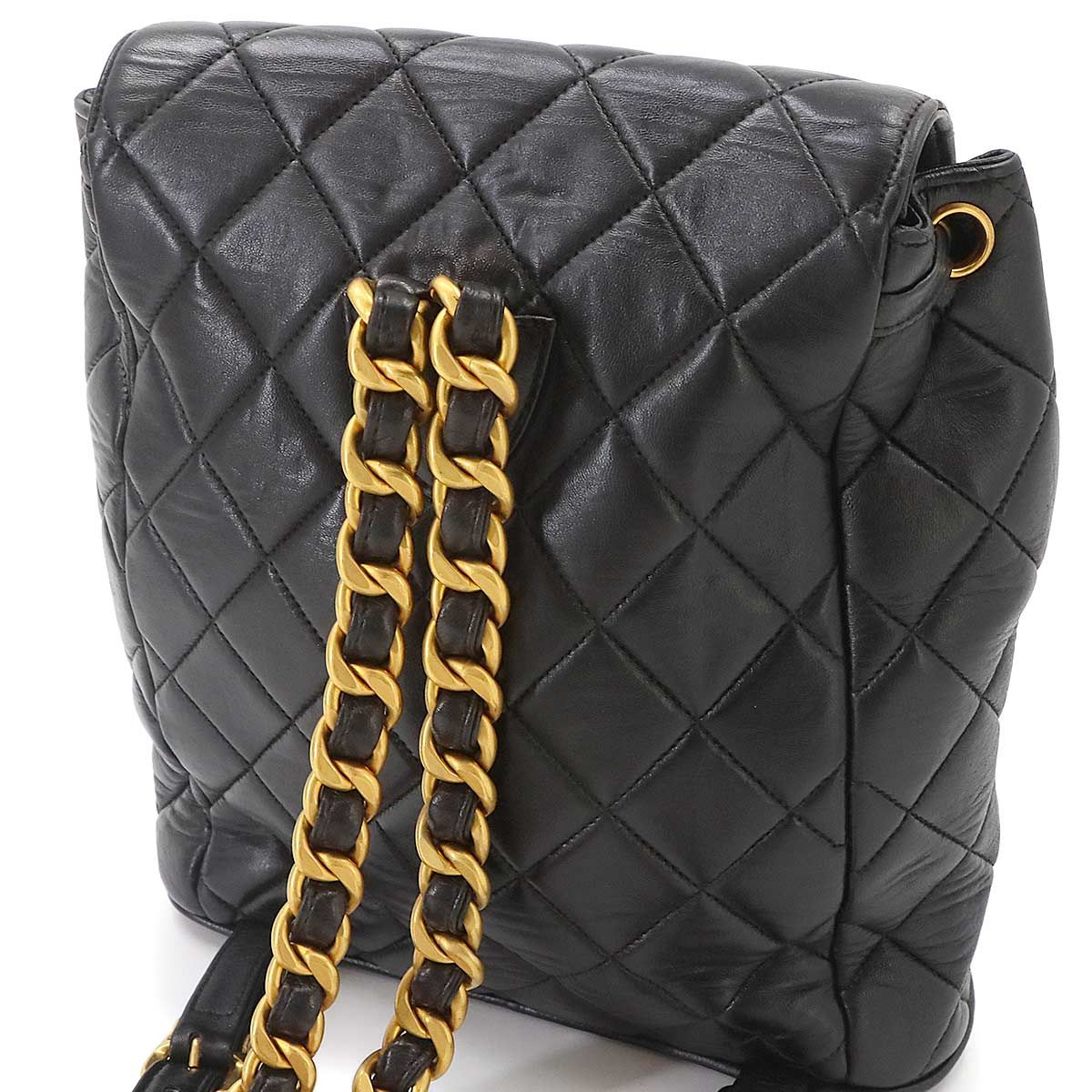 Chanel Quilted Chain Backpack Lambskin Black Vintage Gold Duma — view 8
