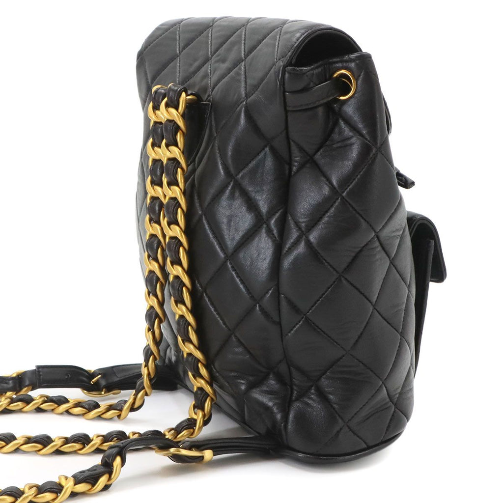 Chanel Quilted Chain Backpack Lambskin Black Vintage Gold Duma — view 3