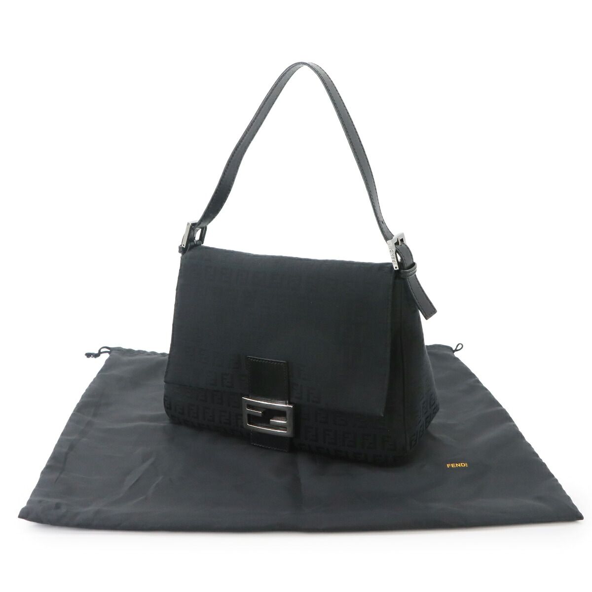 Fendi Zucchino Mamma Bucket Shoulder Bag Canvas Black Silver — view 2