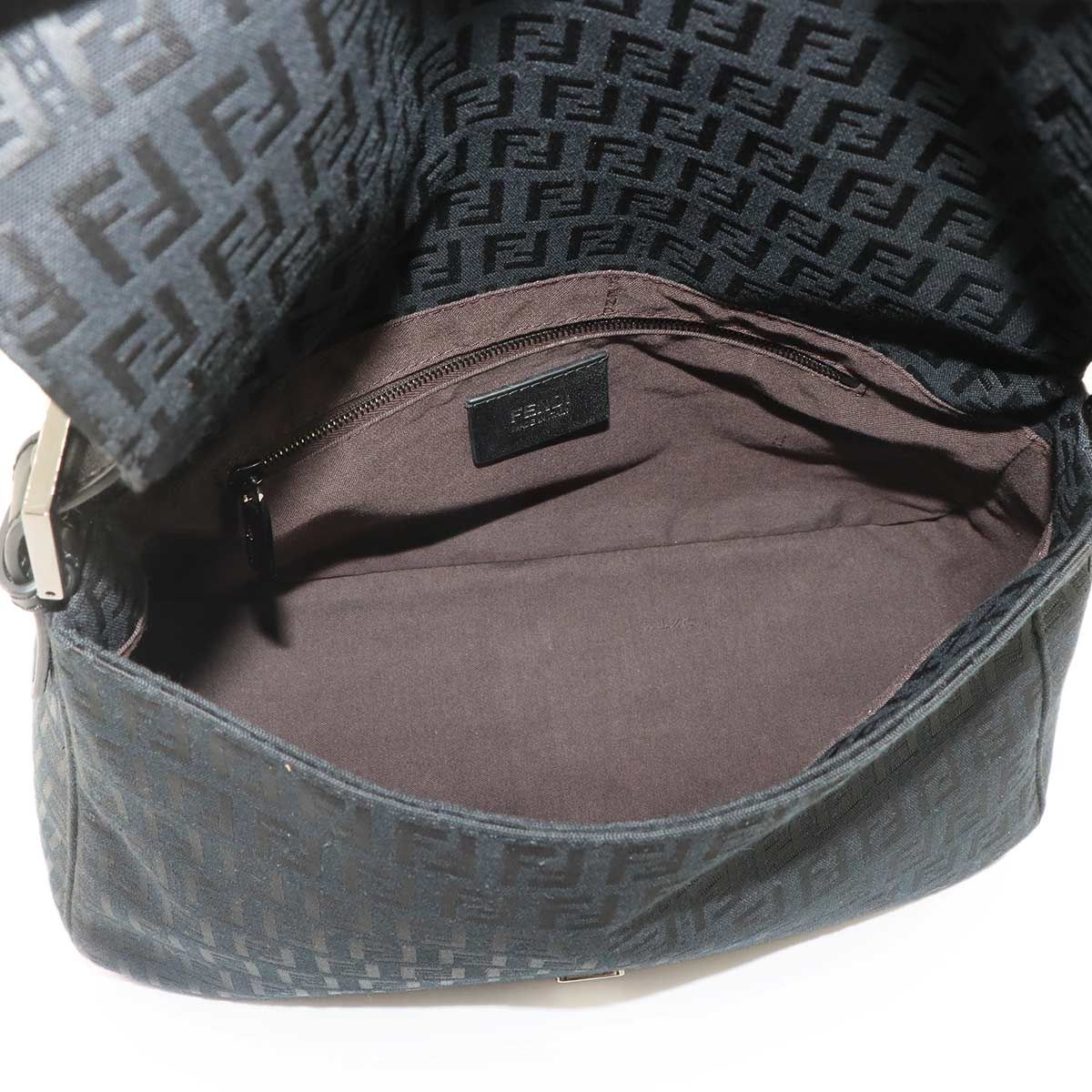 Fendi Zucchino Mamma Bucket Shoulder Bag Canvas Black Silver — view 7