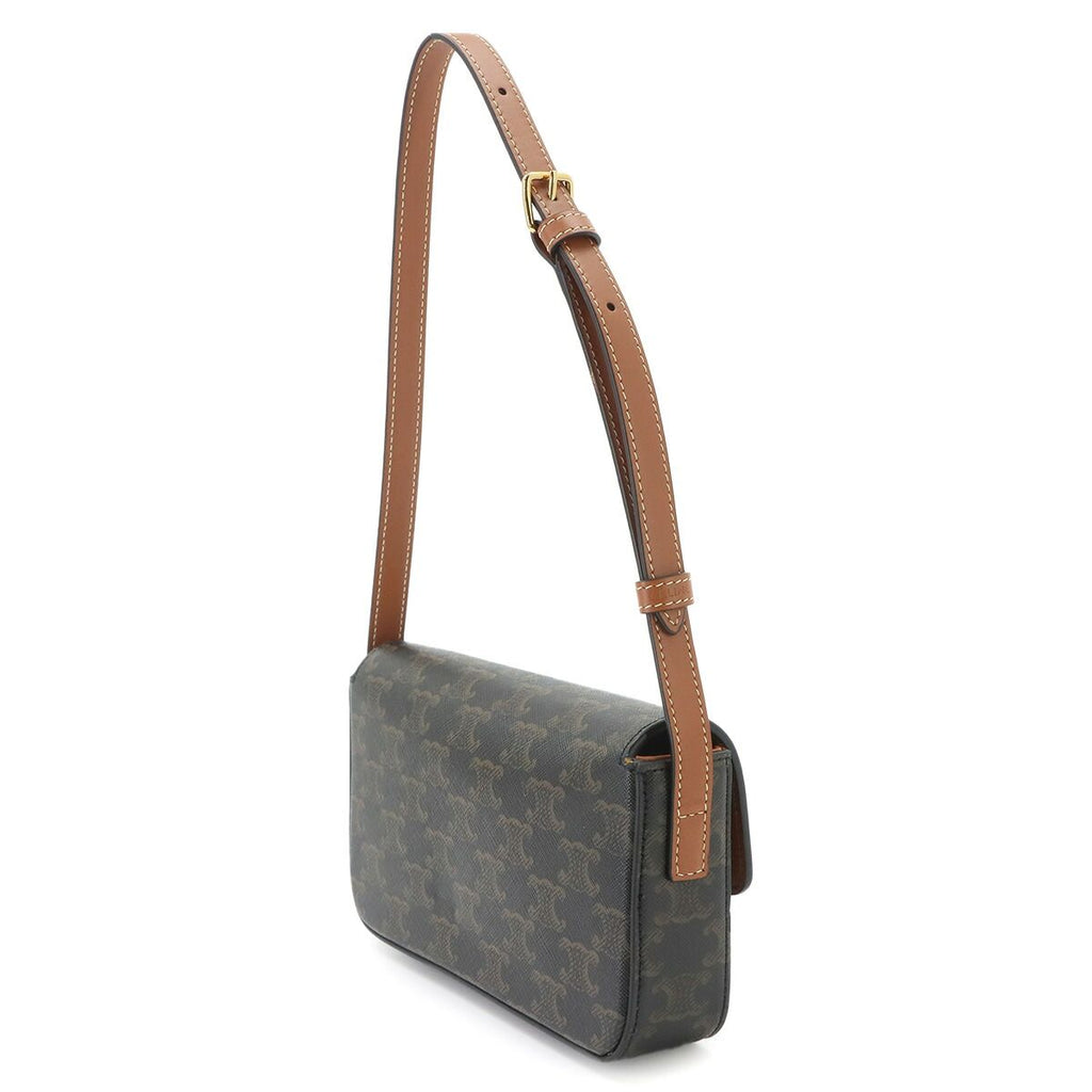 Celine Triomphe Claude Shoulder Bag Leather Tan Black Brown — view 4