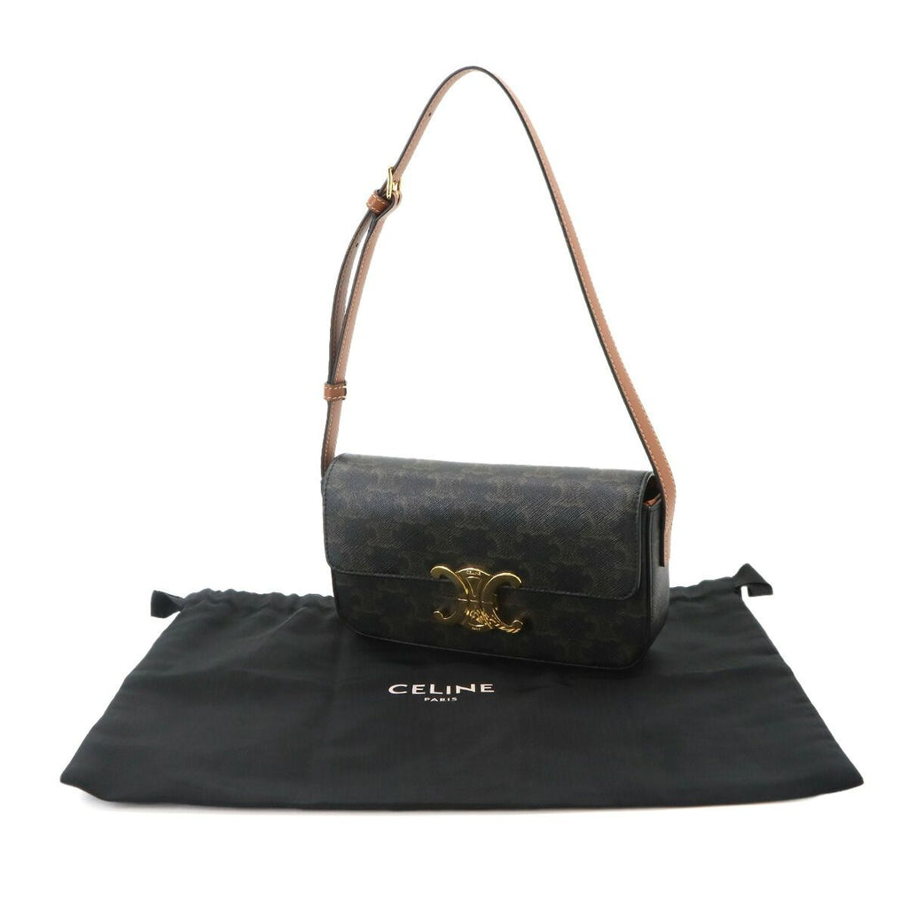 Celine Triomphe Claude Shoulder Bag Leather Tan Black Brown — view 2