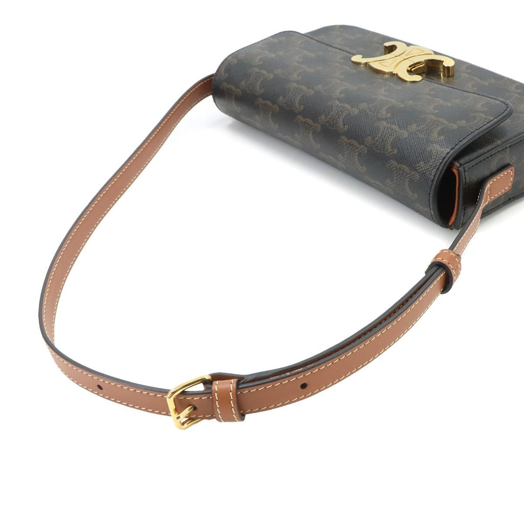 Celine Triomphe Claude Shoulder Bag Leather Tan Black Brown — view 6