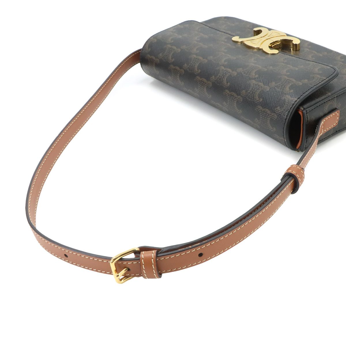 Celine Triomphe Claude Shoulder Bag Leather Tan Black Brown — view 6