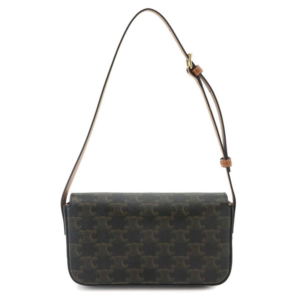 Celine Triomphe Claude Shoulder Bag Leather Tan Black Brown — view 3