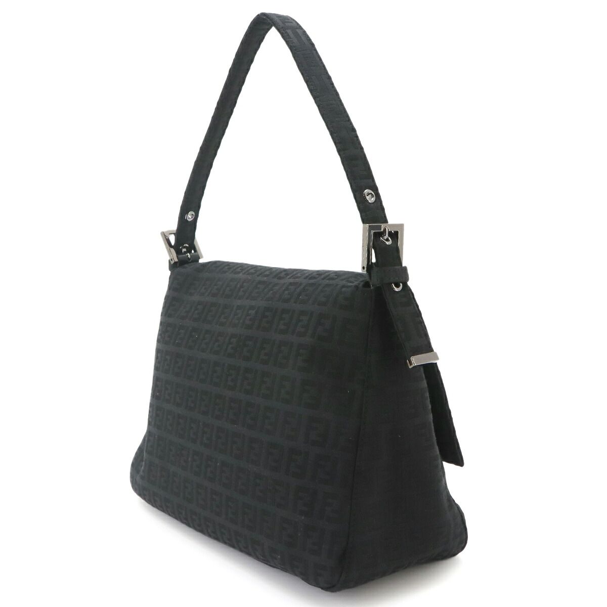 Fendi Zucchino Mamma Bucket Shoulder Bag Canvas Black Silver — view 3