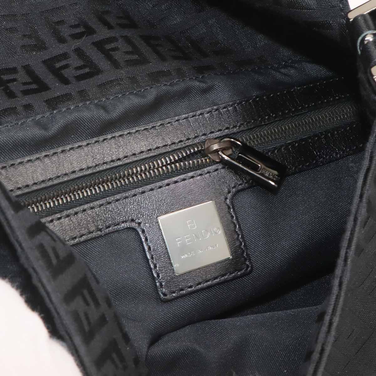 Fendi Zucchino Mamma Bucket Shoulder Bag Canvas Black Silver — view 7