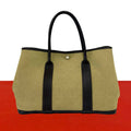 Hermes Garden Party PM Toile Officier Buffalo Leather Tote Handbag Khaki Brown