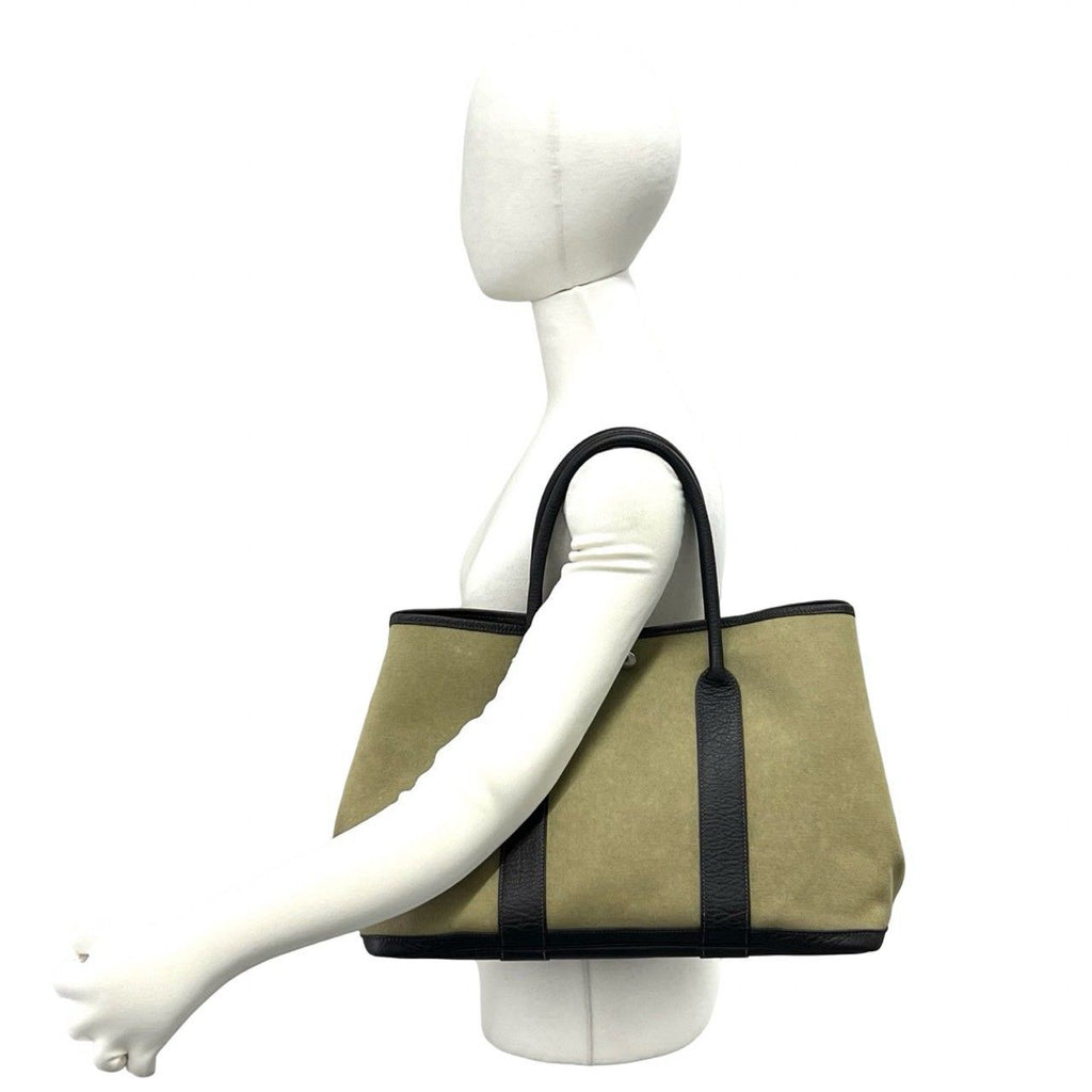 Hermes Garden Party PM Toile Officier Buffalo Leather Tote Handbag Khaki Brown — view 2