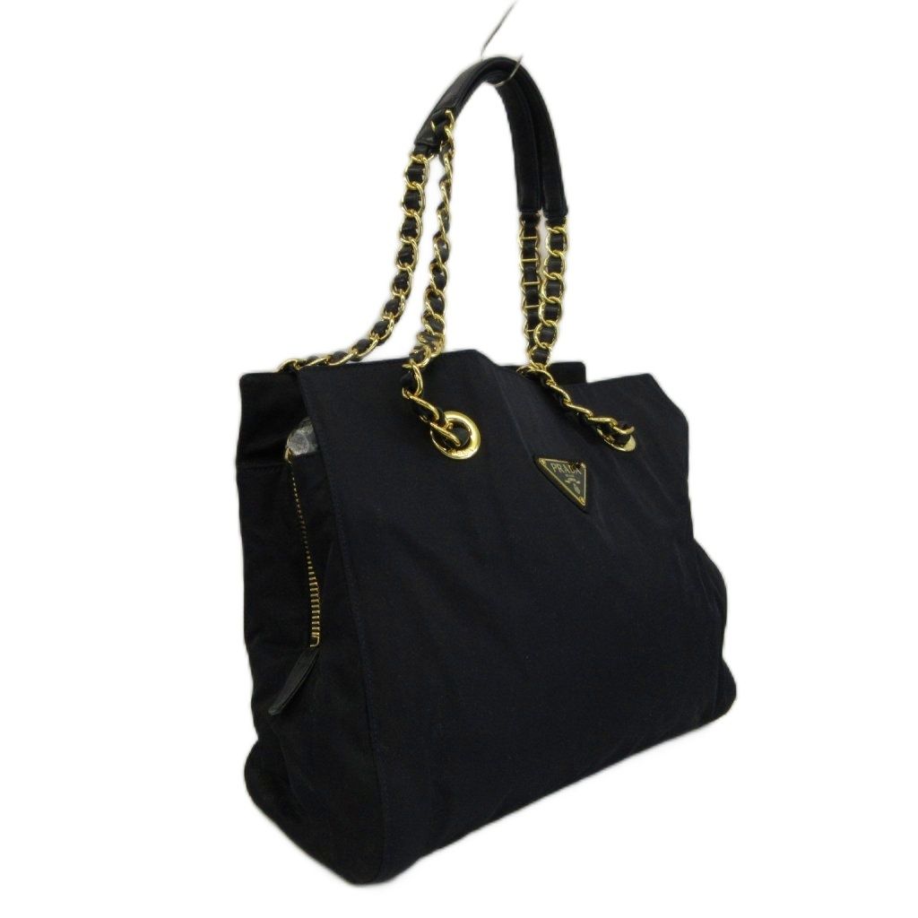 Prada Tote Bag Chain Shoulder Nylon Leather Gold — view 5