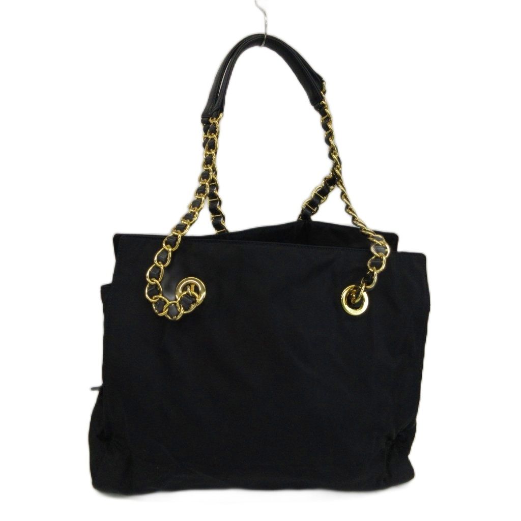 Prada Tote Bag Chain Shoulder Nylon Leather Gold — view 2