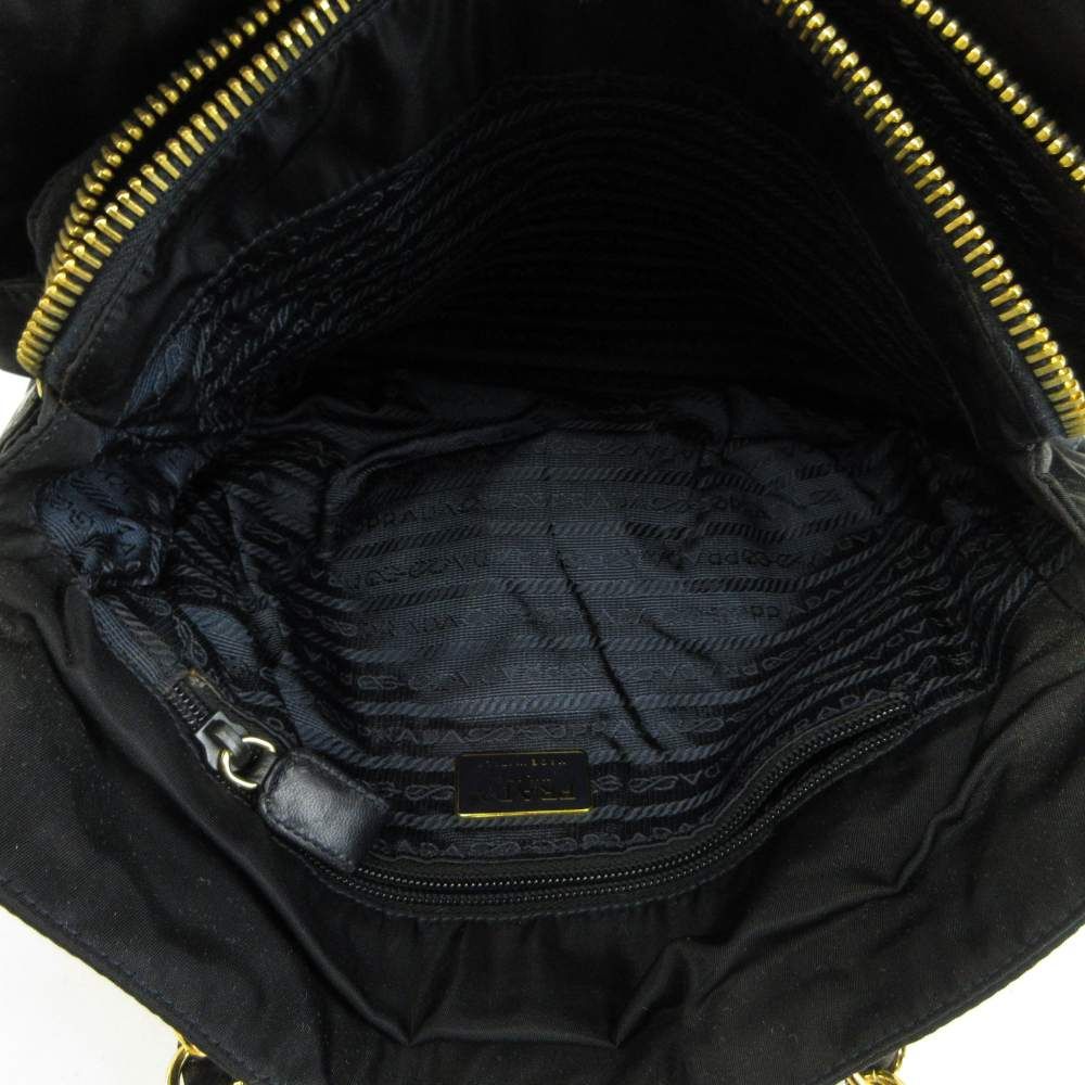 Prada Tote Bag Chain Shoulder Nylon Leather Gold — view 3