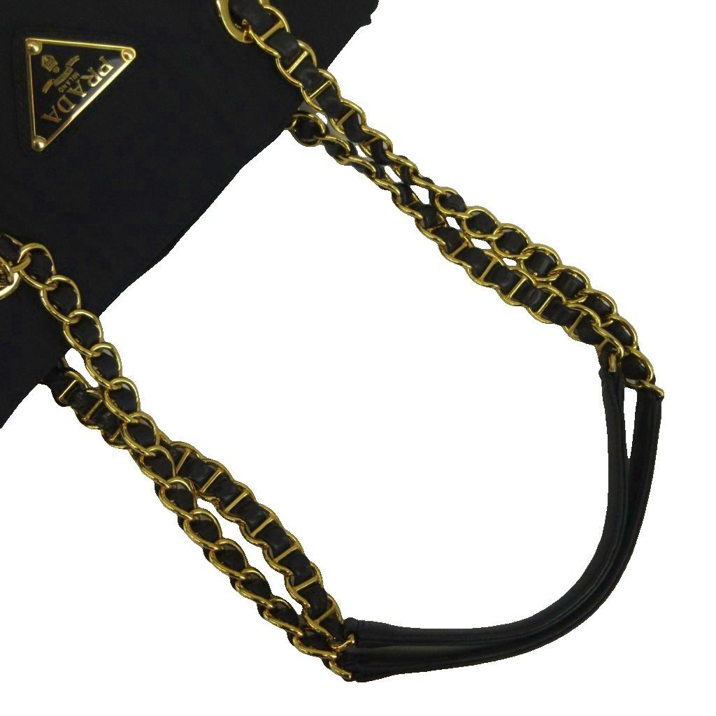 Prada Tote Bag Chain Shoulder Nylon Leather Gold — view 7