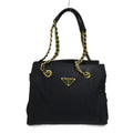 Prada Tote Bag Chain Shoulder Nylon Leather Gold