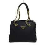 Prada Tote Bag Chain Shoulder Nylon Leather Gold