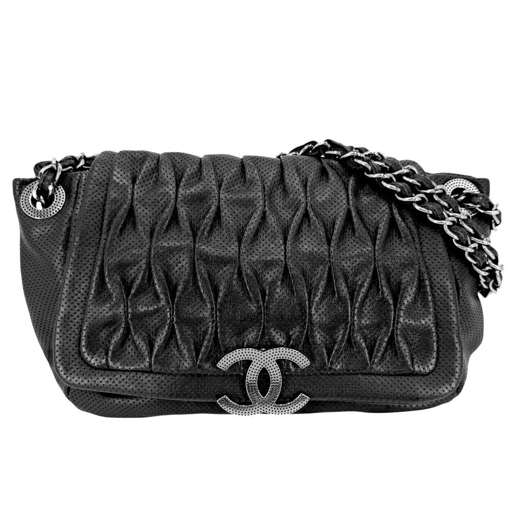 Chanel Shoulder Bag Perforated Mesh Chain Handle CC Logo Coco Leather Black