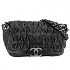 Chanel Shoulder Bag Perforated Mesh Chain Handle CC Logo Coco Leather Black