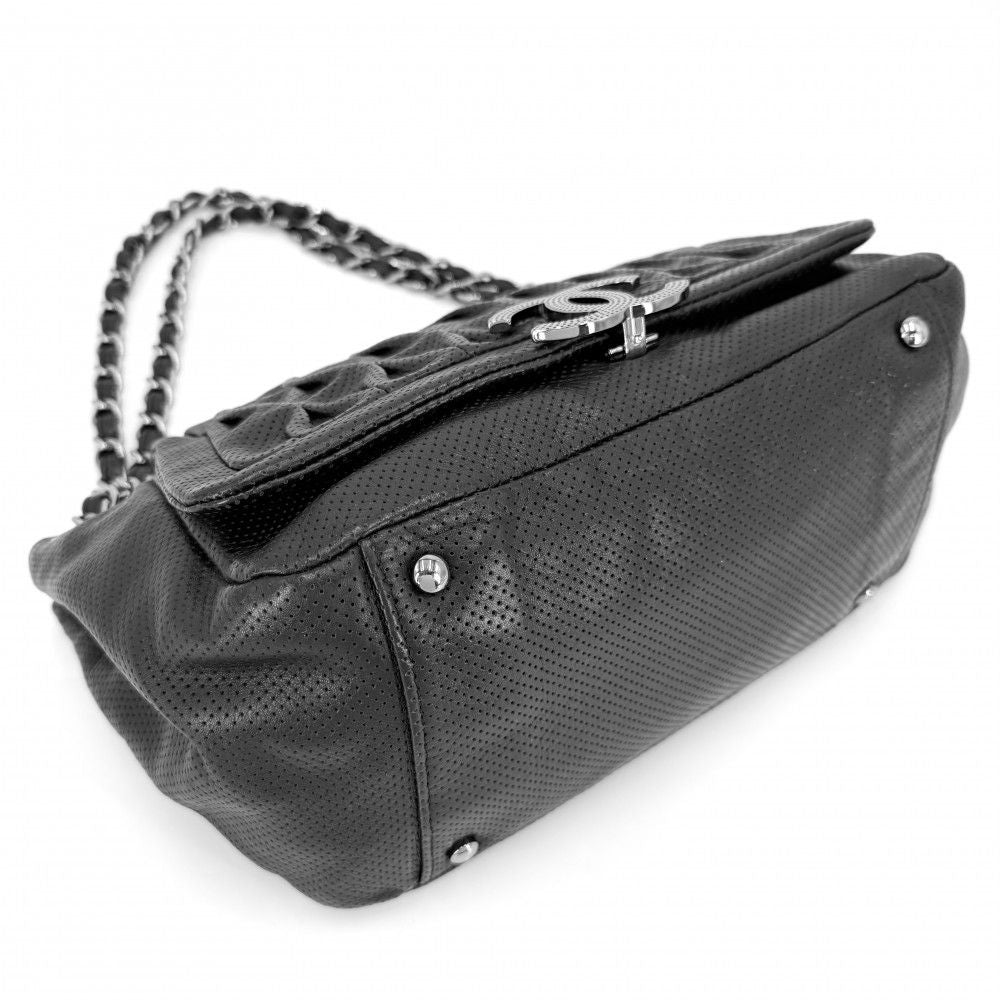 Chanel Shoulder Bag Perforated Mesh Chain Handle CC Logo Coco Leather Black — view 3