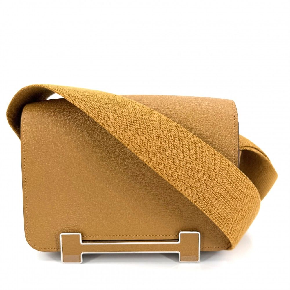Hermes Shoulder Bag Geta Mount Crossbody Leather Brown Silver