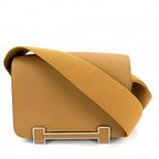 Hermes Shoulder Bag Geta Mount Crossbody Leather Brown Silver