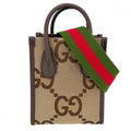 Gucci 2-Way Jumbo GG Mini Tote Handbag Shoulder Bag Crossbody Beige Brown Gold