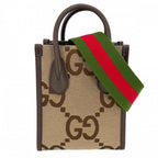 Gucci 2-Way Jumbo GG Mini Tote Handbag Shoulder Bag Crossbody Beige Brown Gold
