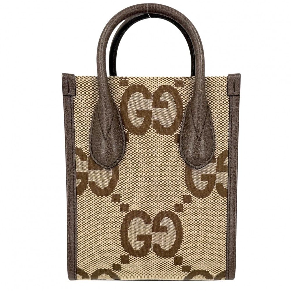 Gucci 2-Way Jumbo GG Mini Tote Handbag Shoulder Bag Crossbody Beige Brown Gold — view 2