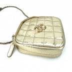 Chanel Shoulder Bag Crossbody Metallic Quilted Chain CC Logo Leather Gold — view 3