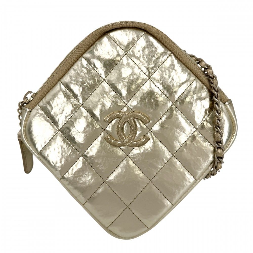 Chanel Shoulder Bag Crossbody Metallic Quilted Chain CC Logo Leather Gold