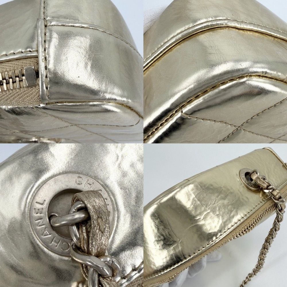 Chanel Shoulder Bag Crossbody Metallic Quilted Chain CC Logo Leather Gold — view 7
