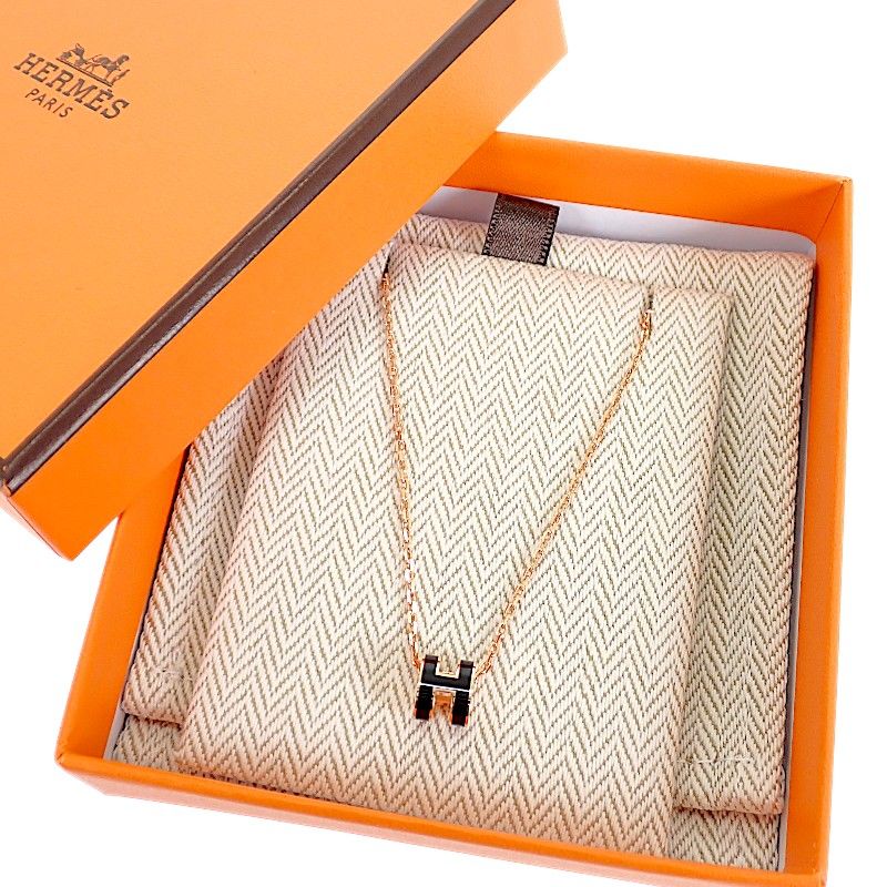 Hermes Mini Pop Pendant Metal Black Pink Gold Included
