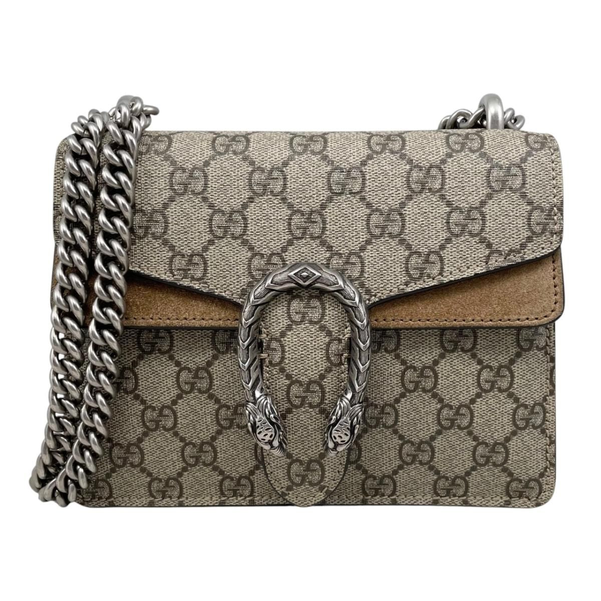 Gucci Shoulder Bag Dionysus GG Supreme Tiger Head Beige Brown Silver