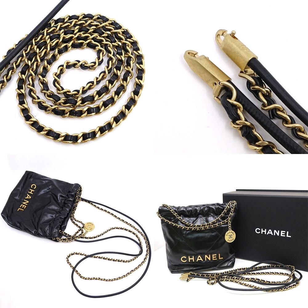 Chanel 22 Mini Calfskin BK GD Shoulder Bag — view 8