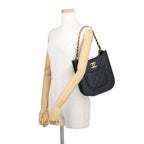 Chanel Chain Shoulder Bag Quilted CC Logo Hobo Lambskin 2-Way Black — view 4