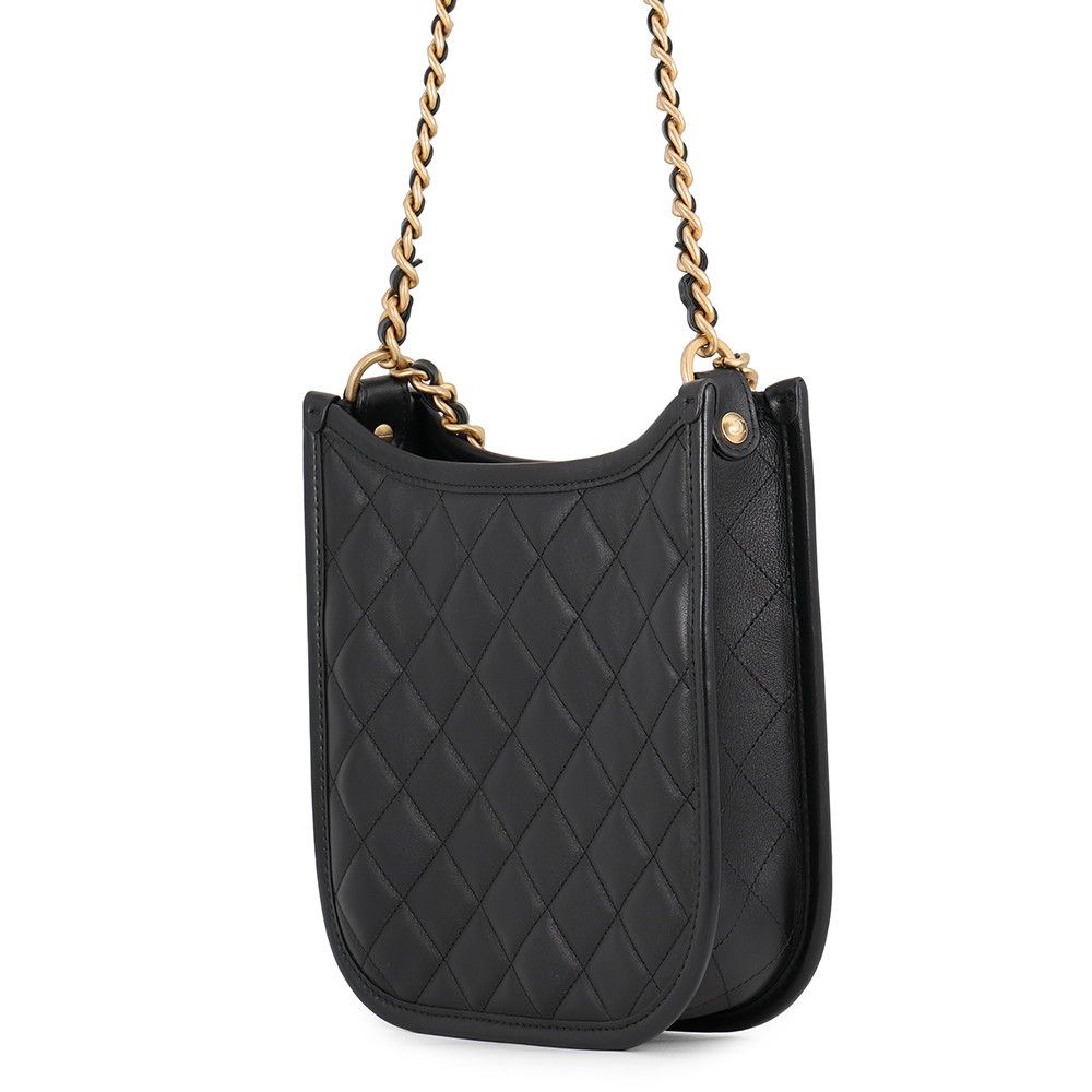 Chanel Chain Shoulder Bag Quilted CC Logo Hobo Lambskin 2-Way Black — view 2