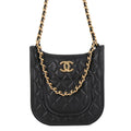Chanel Chain Shoulder Bag Quilted CC Logo Hobo Lambskin 2-Way Black