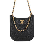 Chanel Chain Shoulder Bag Quilted CC Logo Hobo Lambskin 2-Way Black