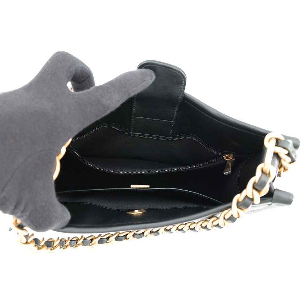 Chanel Chain Shoulder Bag Quilted CC Logo Hobo Lambskin 2-Way Black — view 6