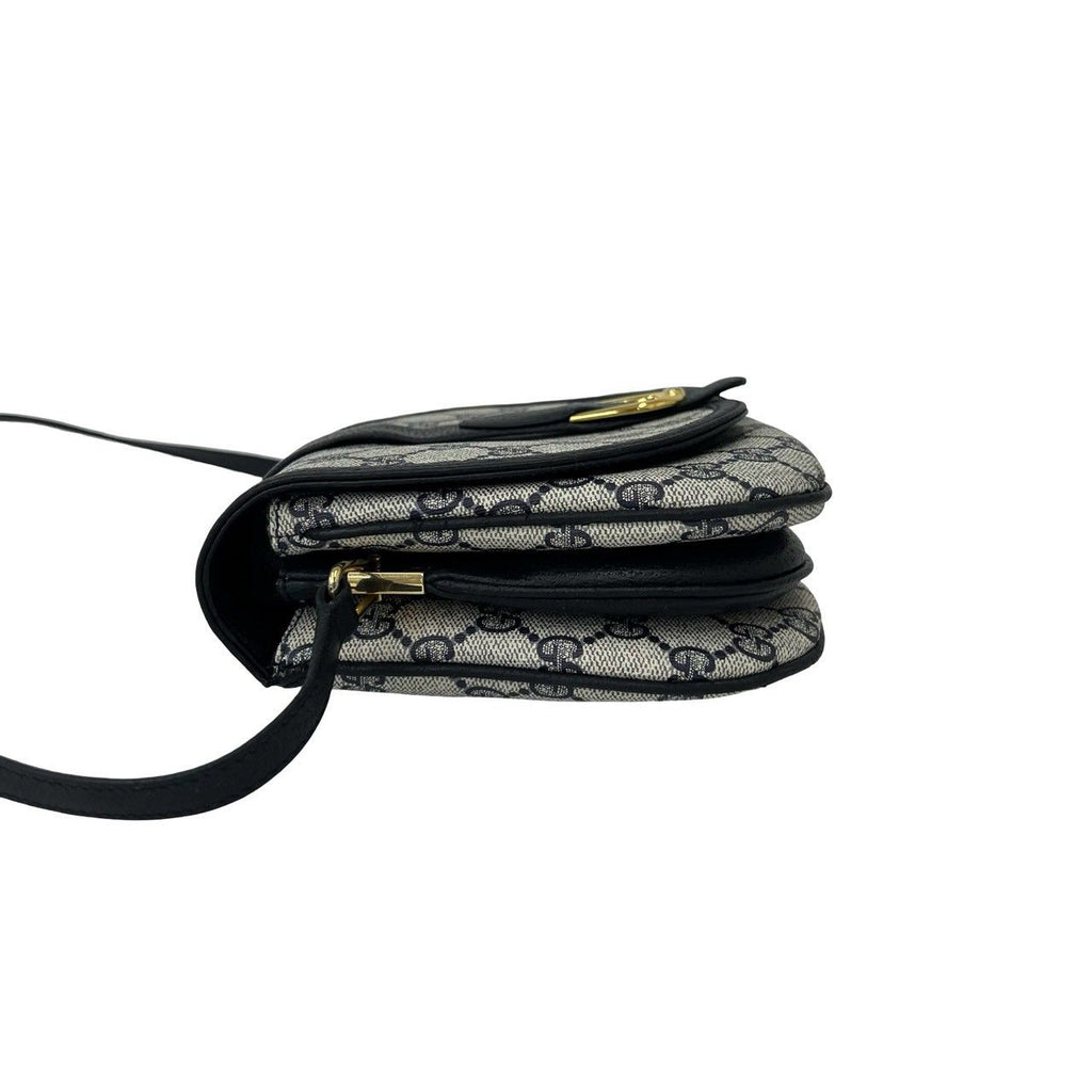 Gucci Vintage GG Logo Pattern Leather Mini Shoulder Bag Crossbody Pochette Navy — view 5