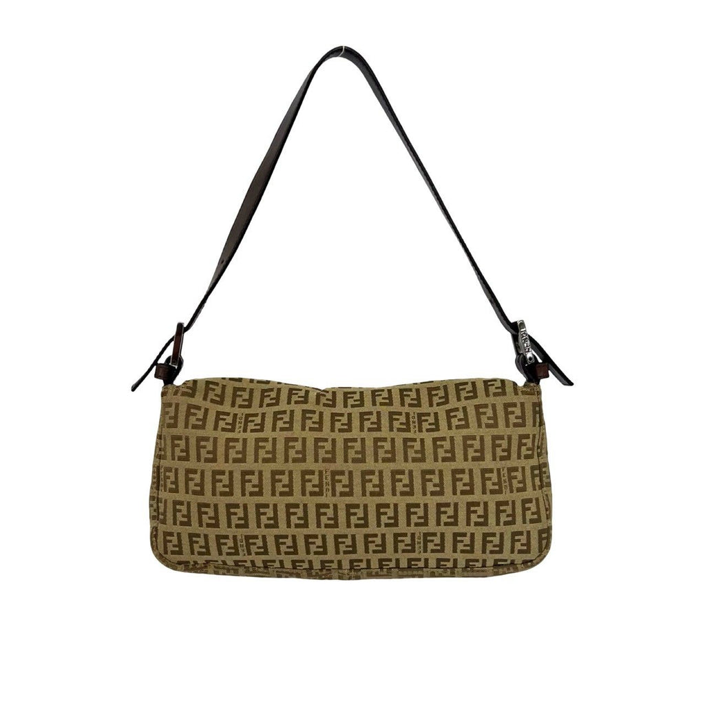 Fendi Vintage Zucchino FF Pattern Canvas Leather Shoulder Bag Beige Brown — view 3