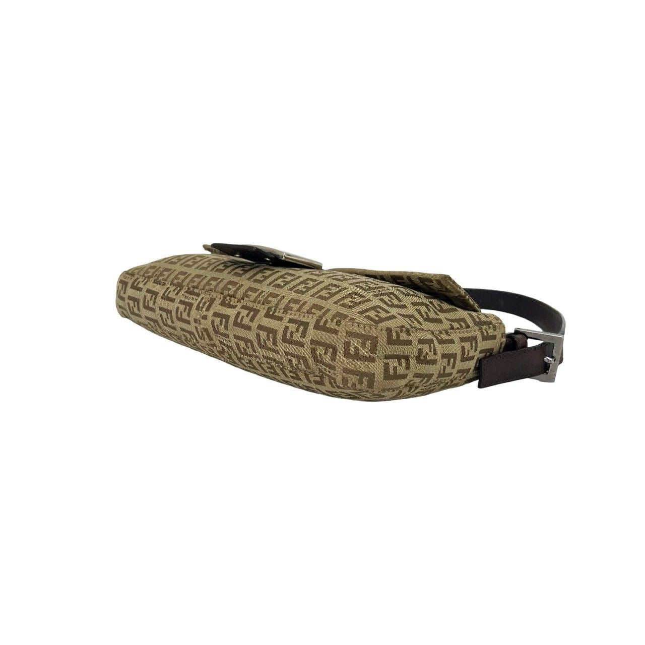 Fendi Vintage Zucchino FF Pattern Canvas Leather Shoulder Bag Beige Brown — view 8