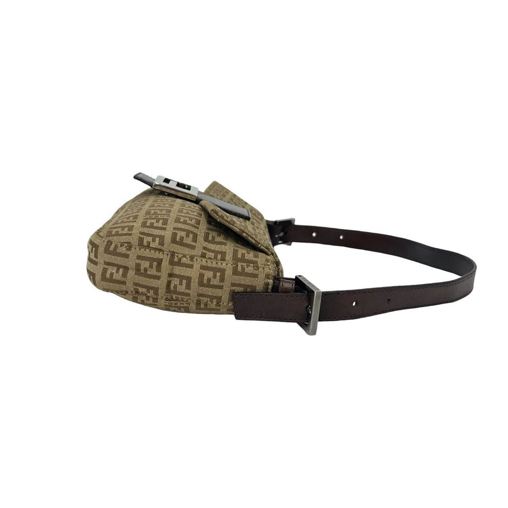Fendi Vintage Zucchino FF Pattern Canvas Leather Shoulder Bag Beige Brown — view 6
