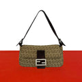 Fendi Vintage Zucchino FF Pattern Canvas Leather Shoulder Bag Beige Brown