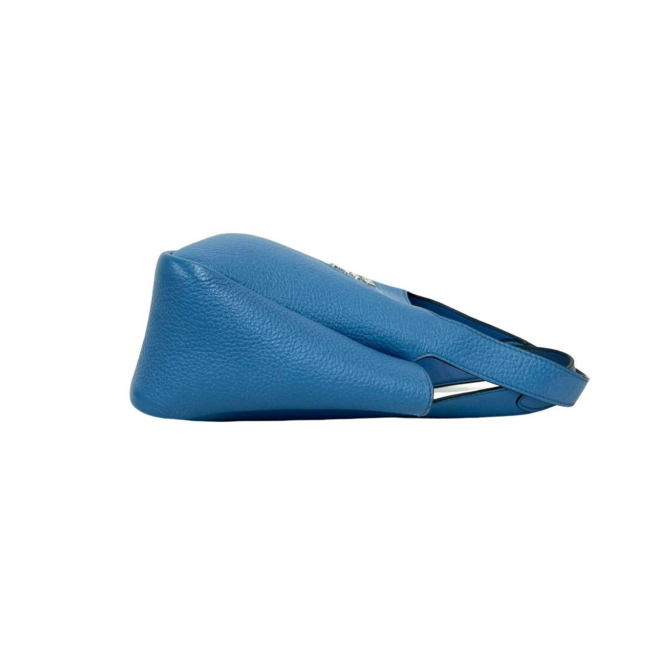 Prada Vitello Daino Triangle Logo Soft Leather Handle Mini Tote Bag Light Blue — view 6