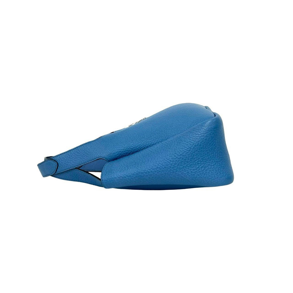 Prada Vitello Daino Triangle Logo Soft Leather Handle Mini Tote Bag Light Blue — view 5