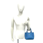 Prada Vitello Daino Triangle Logo Soft Leather Handle Mini Tote Bag Light Blue — view 2