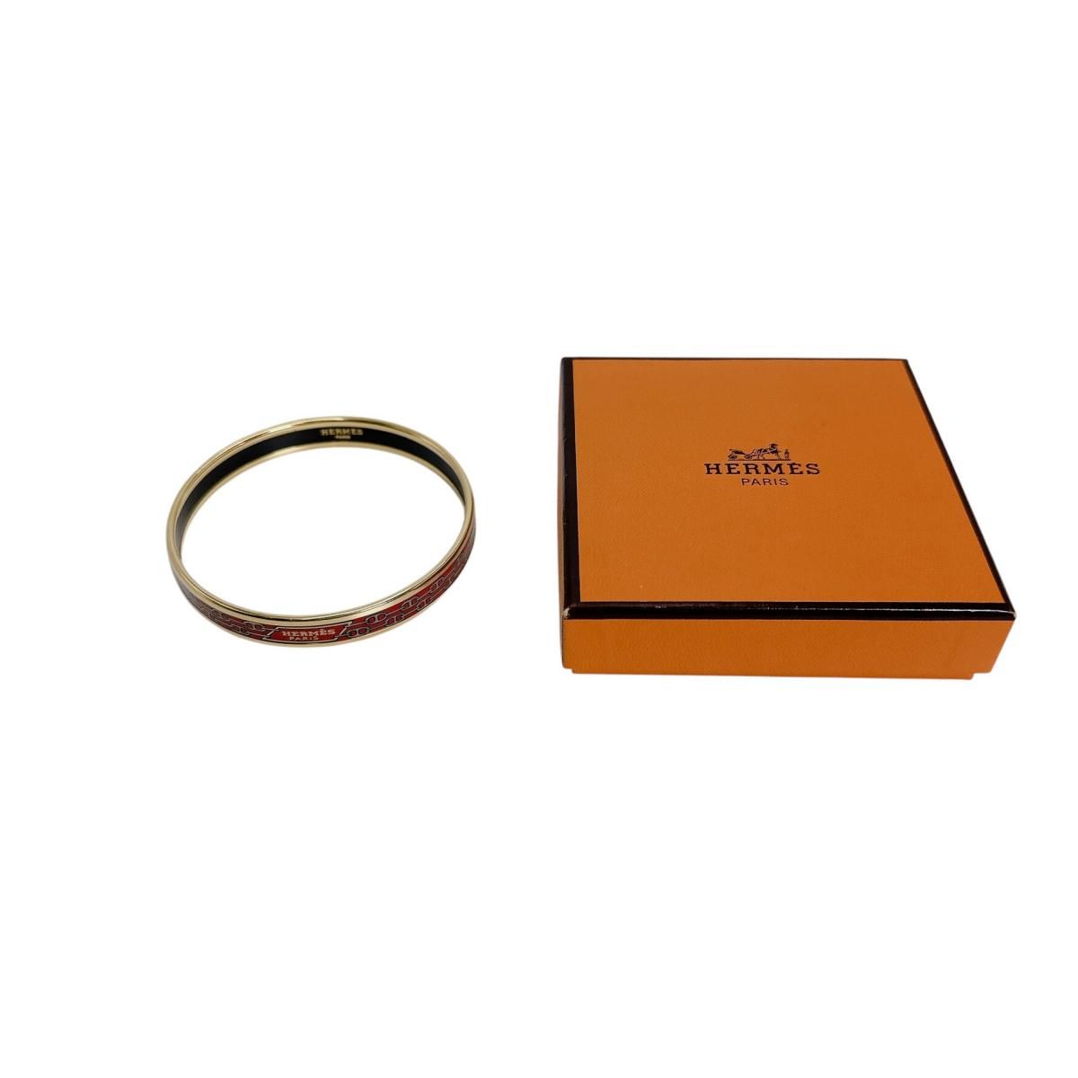 Hermes Rouge Boule Emailles PM Bangle Gold Bracelet