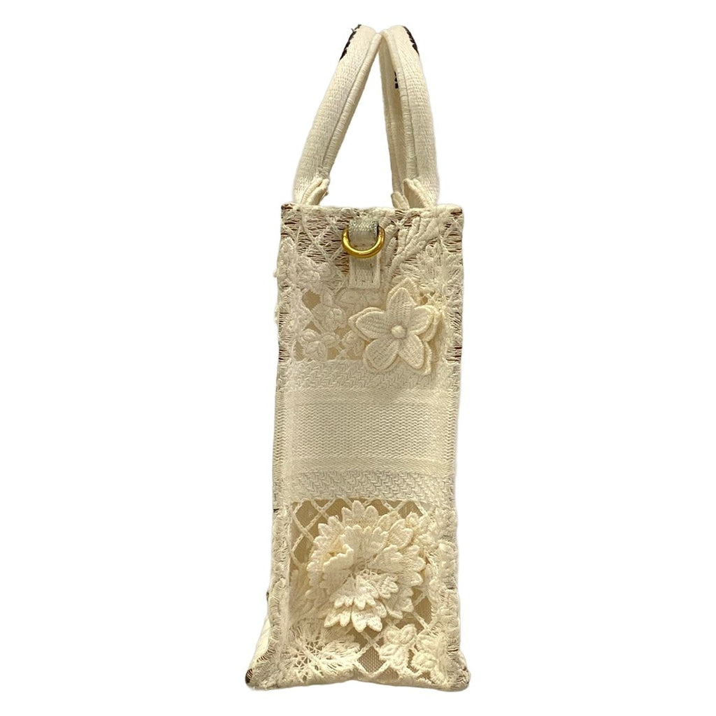 Dior Tote Bag Book Mini Phone White Lace Cotton Leather — view 2
