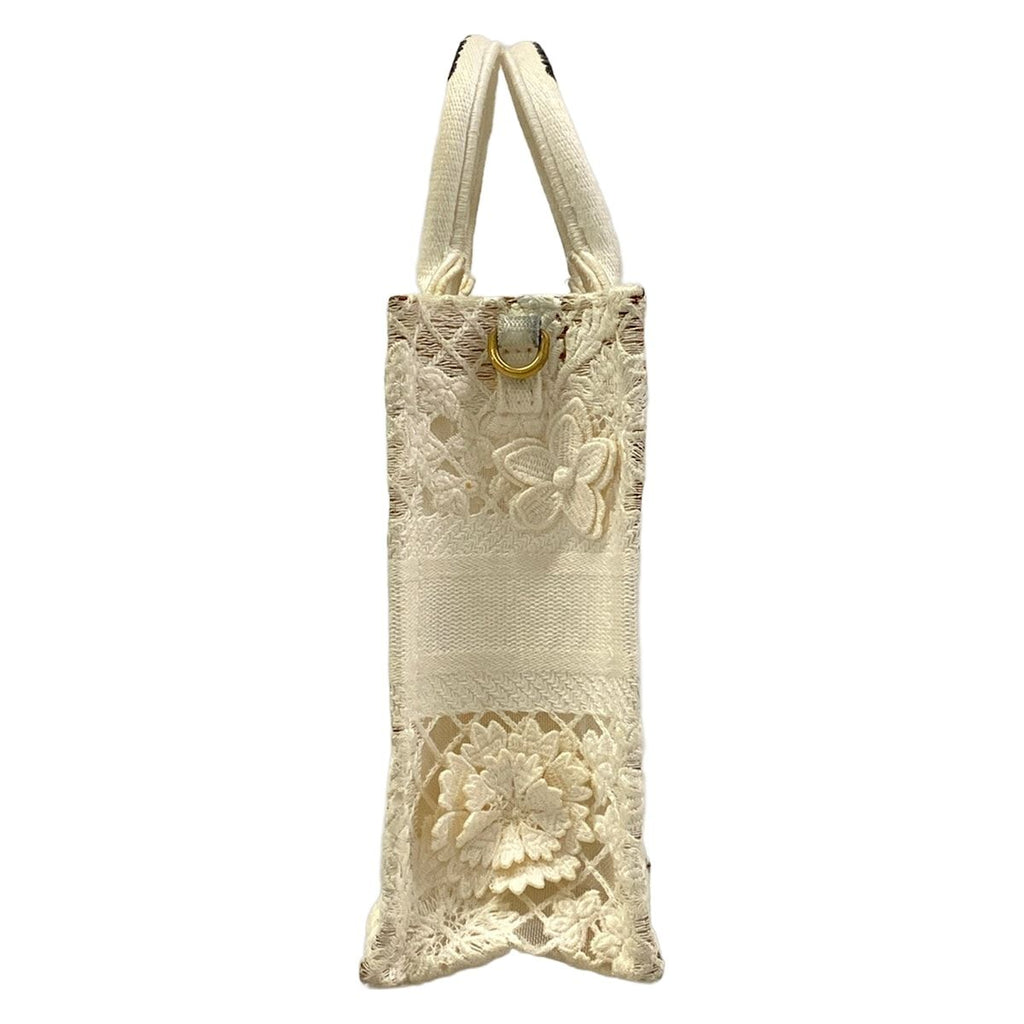 Dior Tote Bag Book Mini Phone White Lace Cotton Leather — view 4