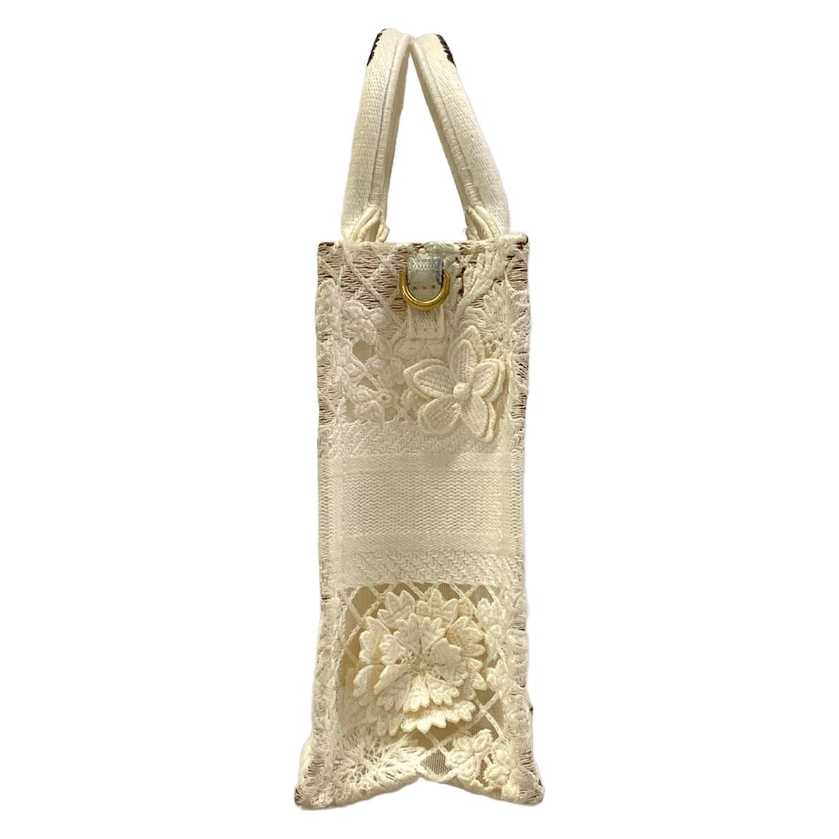 Dior Tote Bag Book Mini Phone White Lace Cotton Leather — view 4